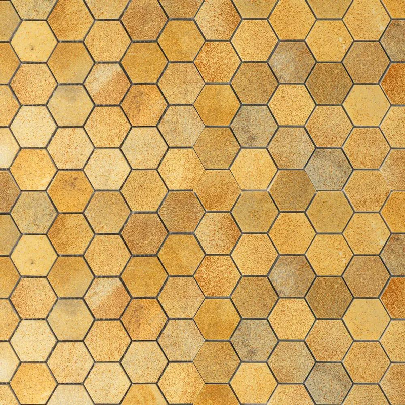 Warm Maize Hexagon Marble Tiles 10 3/8x12 closeup 5