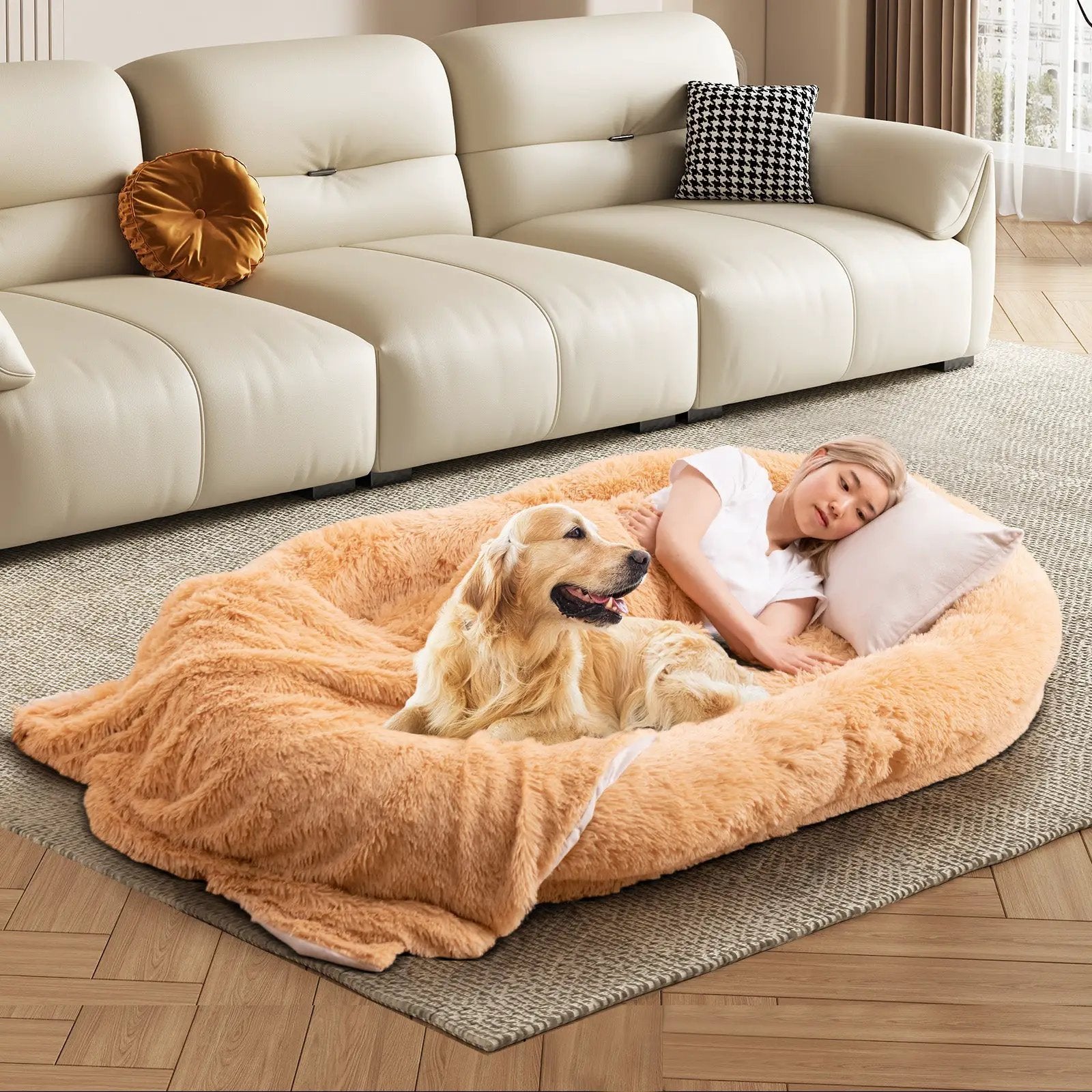 Washable Fluffy Human Dog Bed with Soft Blanket and Plump Pillow by DirectDeals