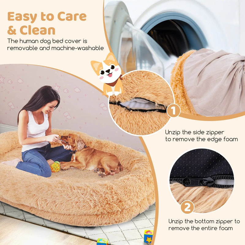 Washable Fluffy Human Dog Bed with Soft Blanket and Plump Pillow by DirectDeals