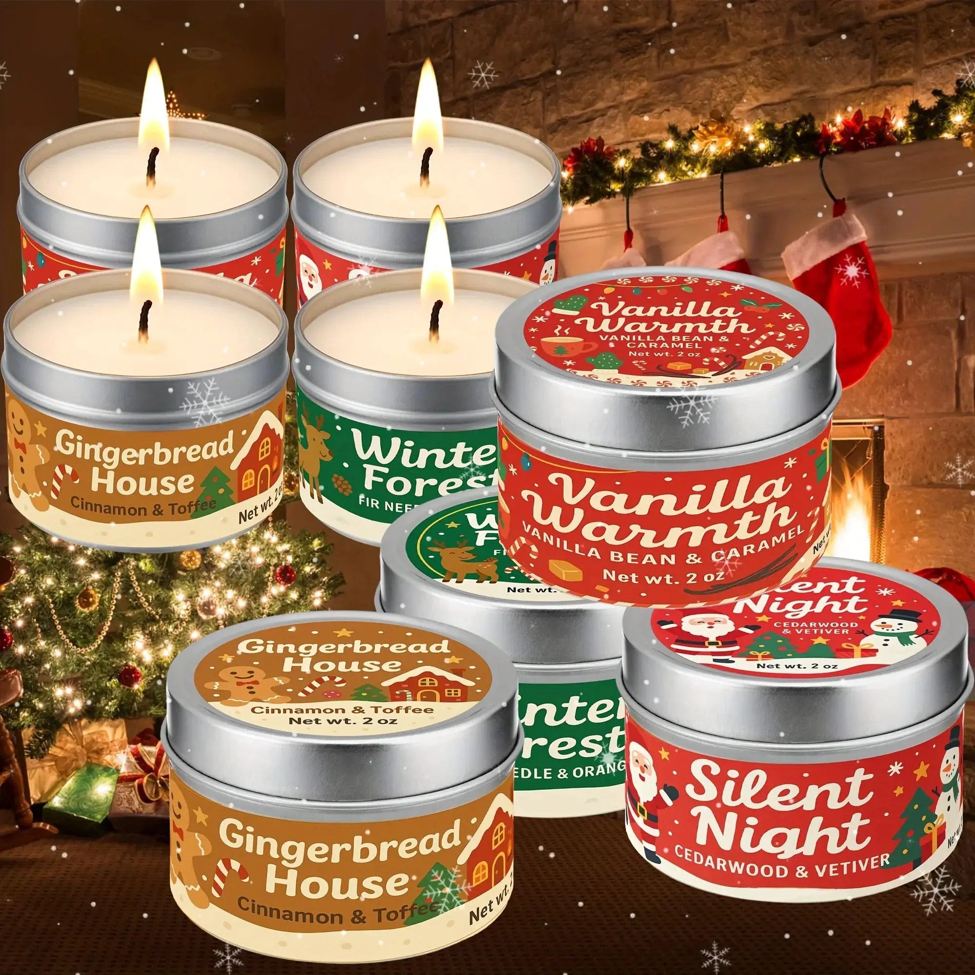 Wax Candle Set with 4 Christmas Scents and Gift Packaging by House Of Avana