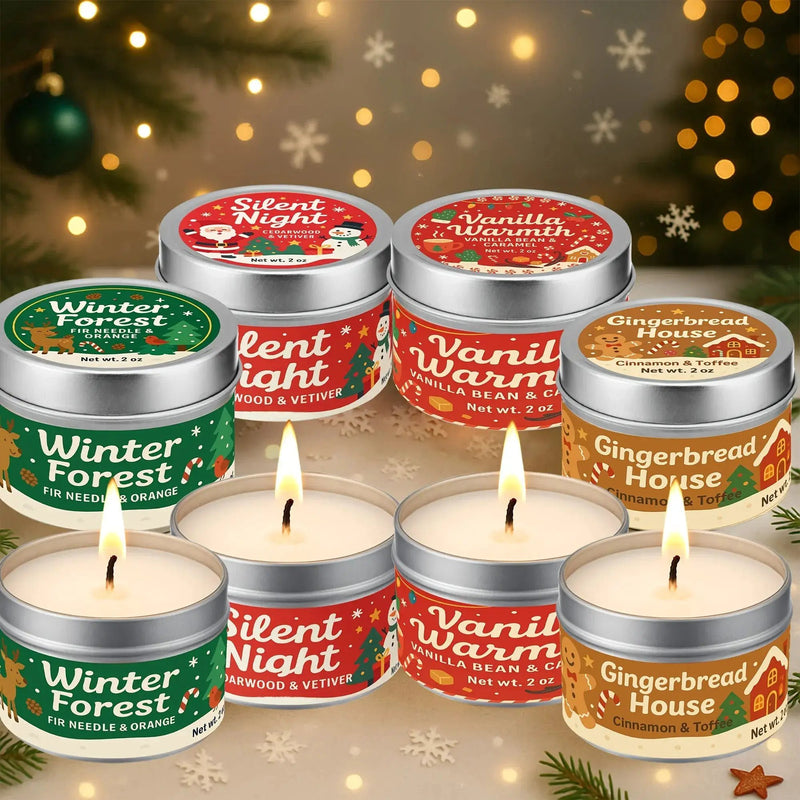 Wax Candle Set with 4 Christmas Scents and Gift Packaging by House Of Avana