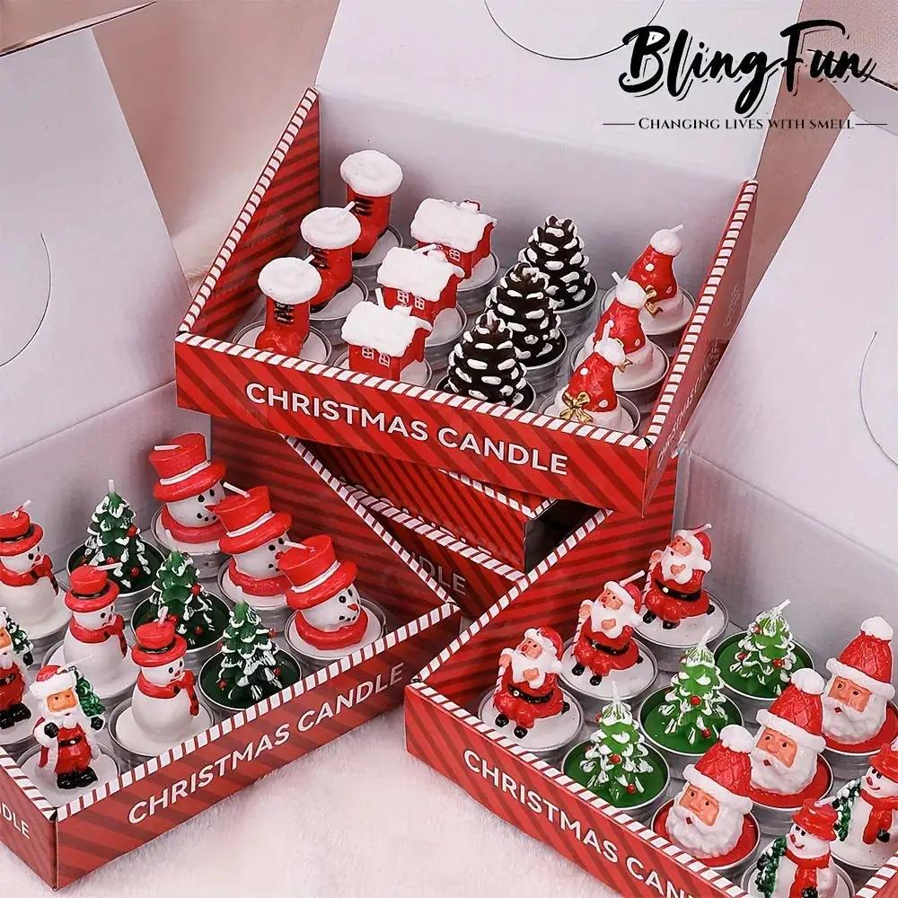 Wax Christmas Candles with Santa and Snowman Designs in Red and White by House Of Avana
