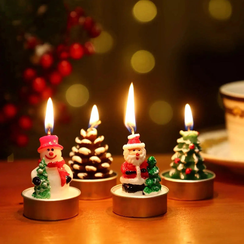 Wax Christmas Candles with Santa and Snowman Designs in Red and White by House Of Avana