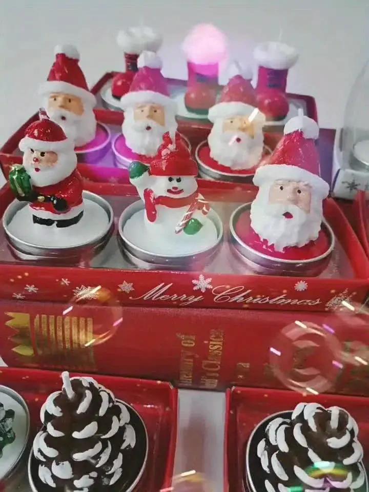 Wax Christmas Candles with Santa and Snowman Designs in Red and White by House Of Avana