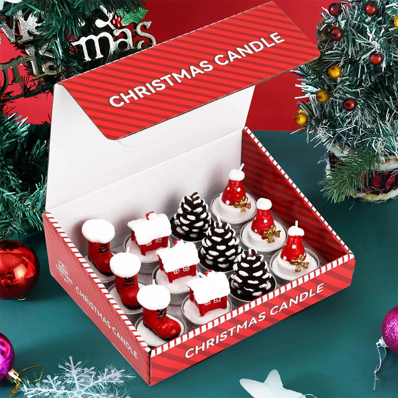 Wax Christmas Candles with Santa and Snowman Designs in Red and White by House Of Avana