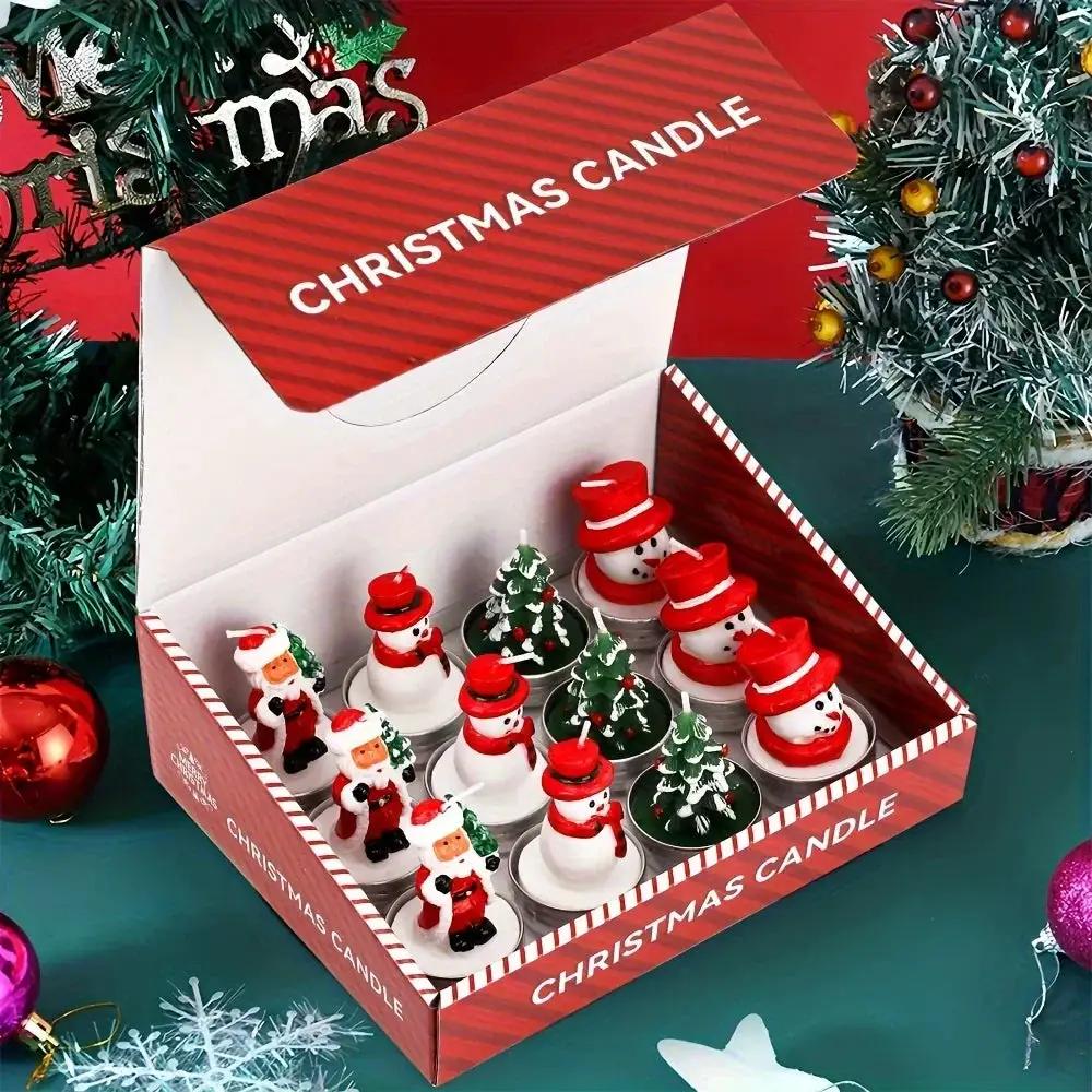 Wax Christmas Candles with Santa and Snowman Designs in Red and White by House Of Avana