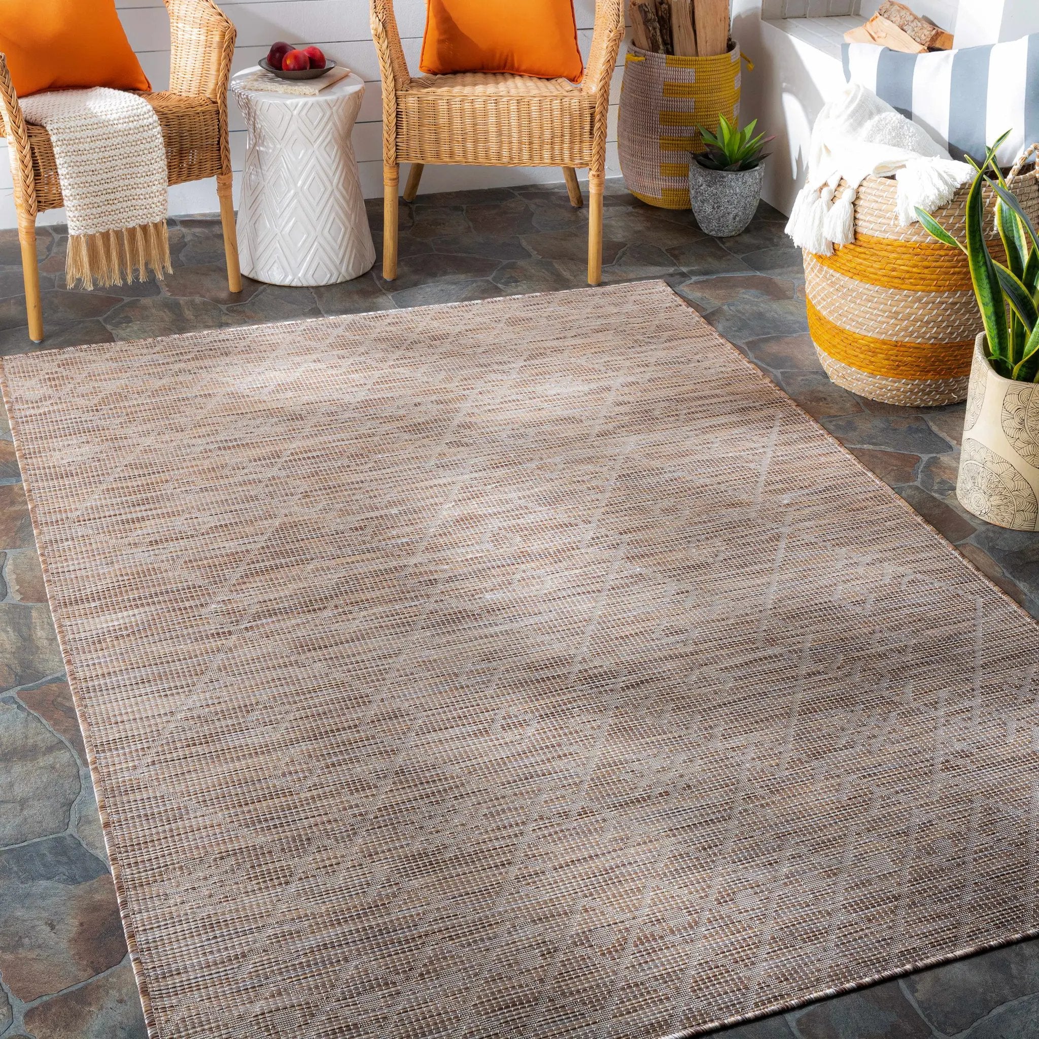 Lorena Beige Flatweave Trellis Outdoor Rug - Clearance by Boutique Rugs