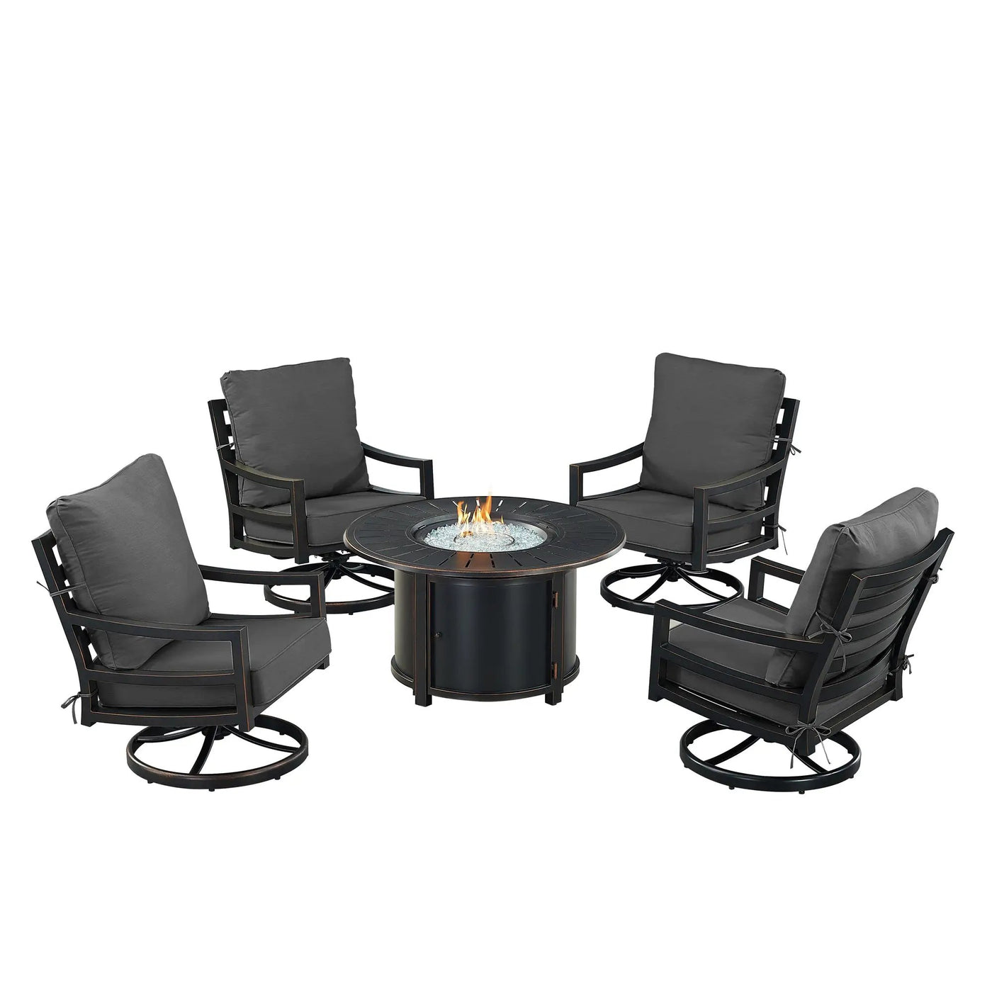 Black Aluminum Fire Table Set with Four Club Chairs by Sharicks