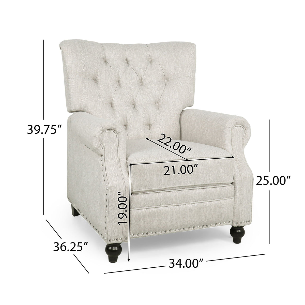 Welch Contemporary Tufted Pushback Recliner with Nailhead Trim - Beige or Light Brown, photo 6 of 8