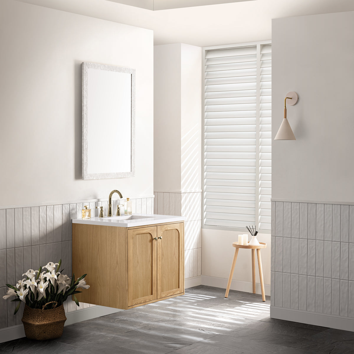 James Martin Laurent 30" Dual Mount Single Bathroom Vanity, Light Natural Oak, view 40