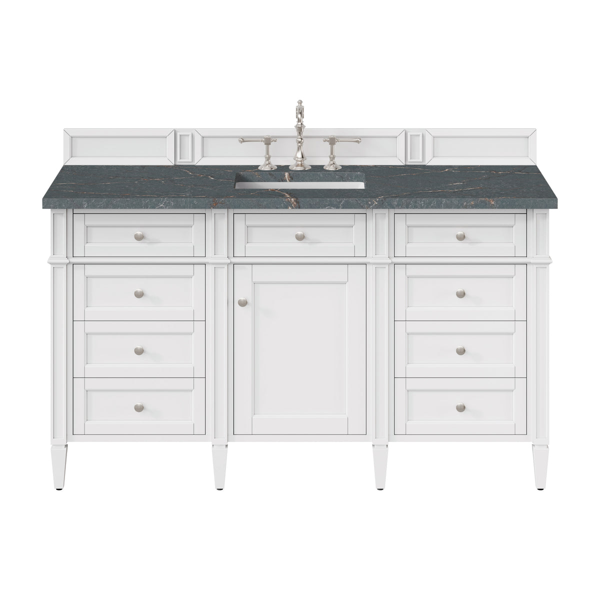 James Martin Brittany 60" Single Bathroom Vanity, Bright White with Parisien Bleu (FreePower) countertop