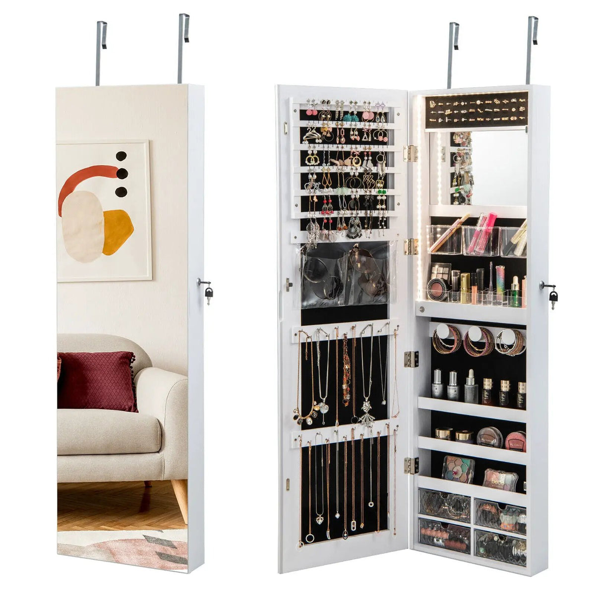Wall Mounted Jewelry Cabinet with 3-Color Lights by DirectDeals