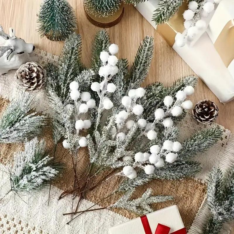 White Artificial Berry and Cedar Christmas Decor, 30pcs Winter Branches by House Of Avana