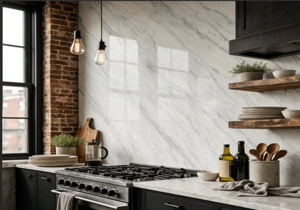 White Carrara C Supreme Honed Marble Slab Random 1 1/4 room scene