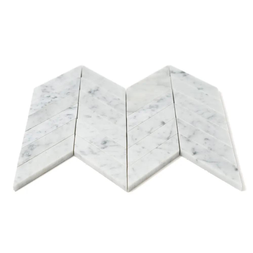 White Carrara Honed Chevron Marble Tiles 10x13 closeup 1
