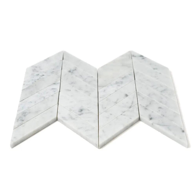 White Carrara Honed Chevron Marble Tiles 10x13 closeup 1