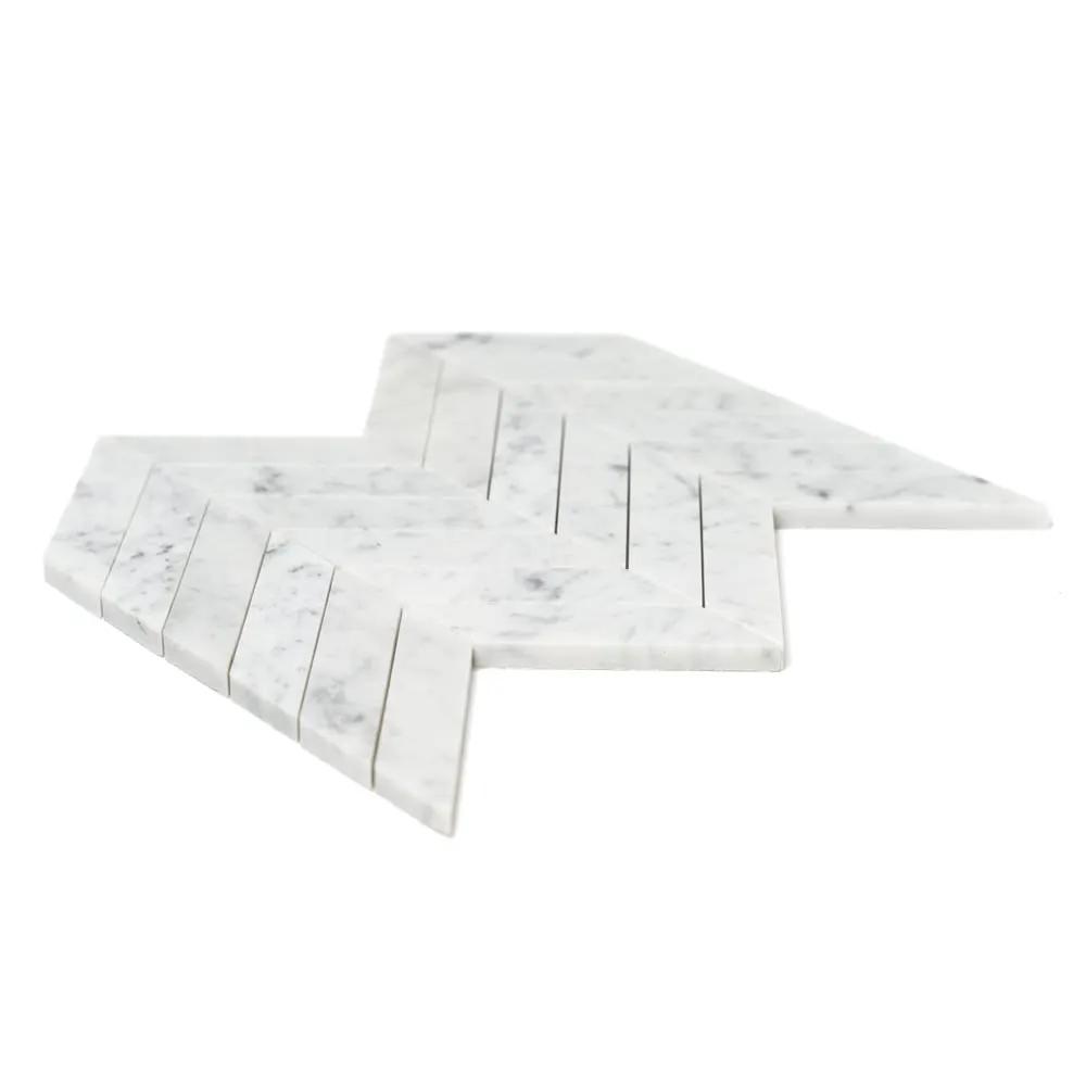 White Carrara Honed Chevron Marble Tiles 10x13 closeup 2