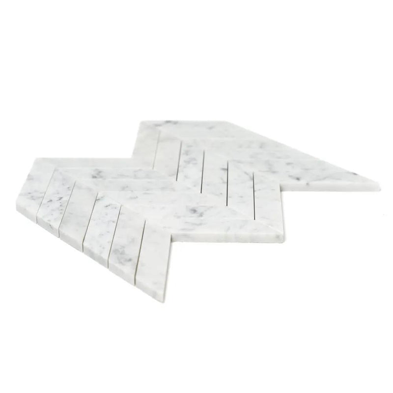 White Carrara Honed Chevron Marble Tiles 10x13 closeup 2