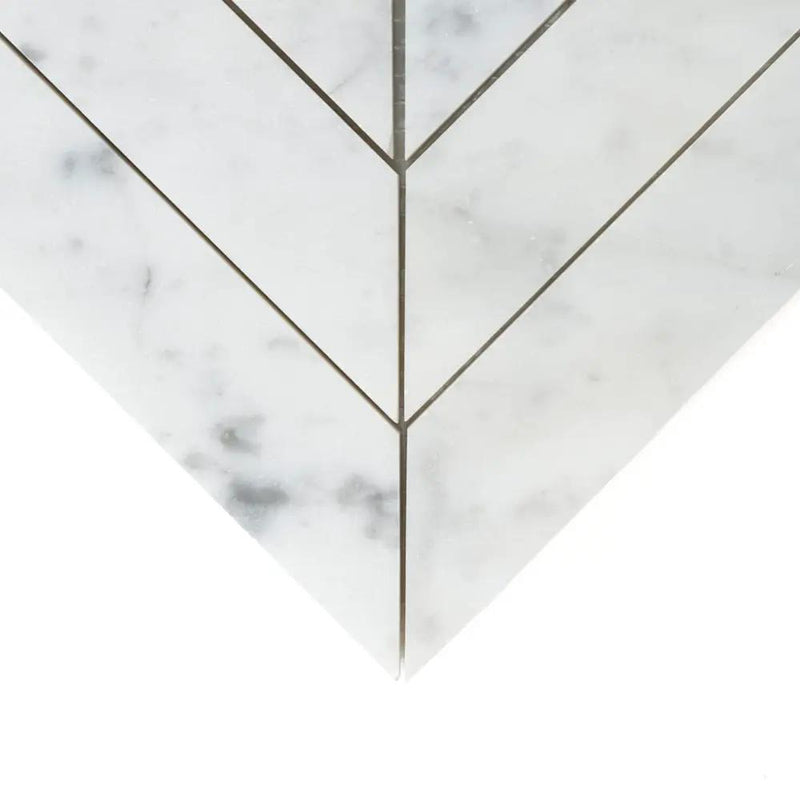 White Carrara Honed Chevron Marble Tiles 10x13 closeup 3