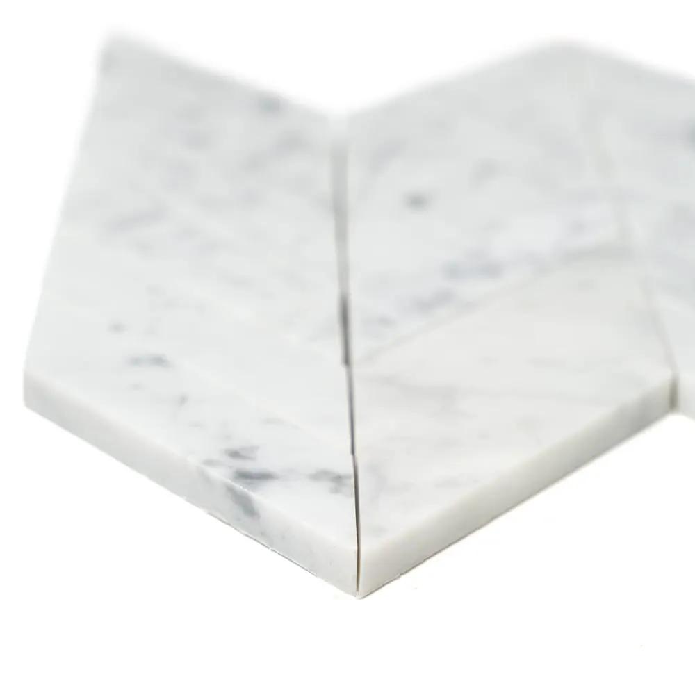 White Carrara Honed Chevron Marble Tiles 10x13 closeup 4