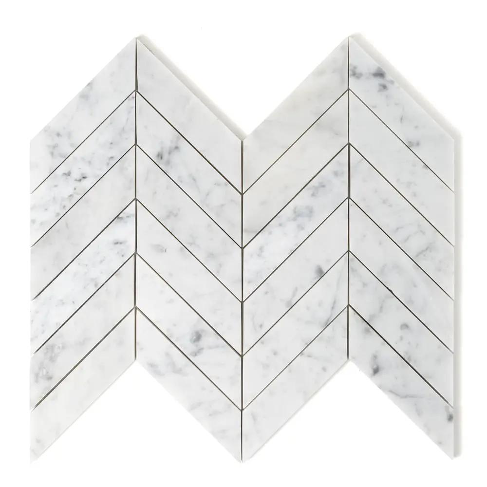 White Carrara Honed Chevron Marble Tiles 10x13
