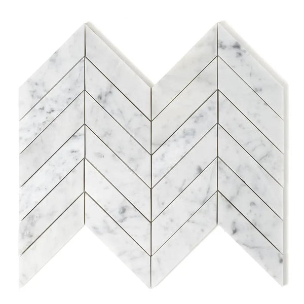 White Carrara Honed Chevron Marble Tiles 10x13