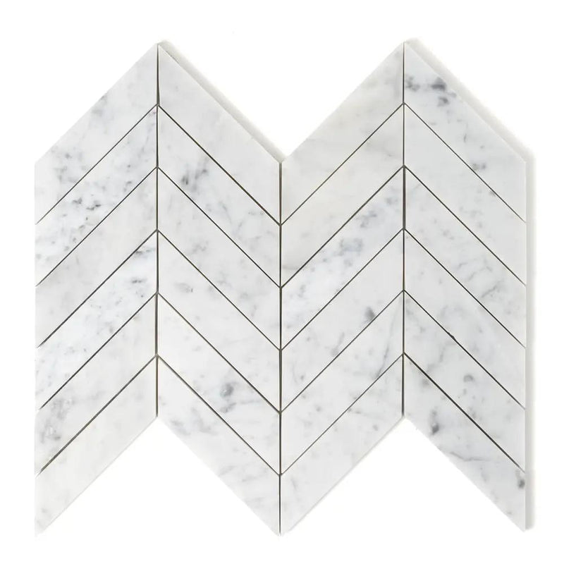 White Carrara Honed Chevron Marble Tiles 10x13