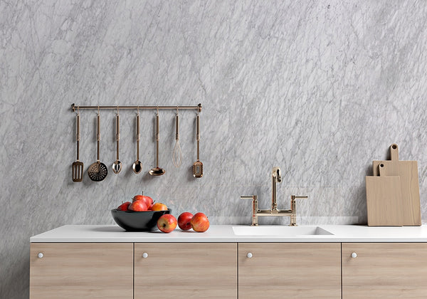White Carrara Honed Marble Slab Random room scene 2