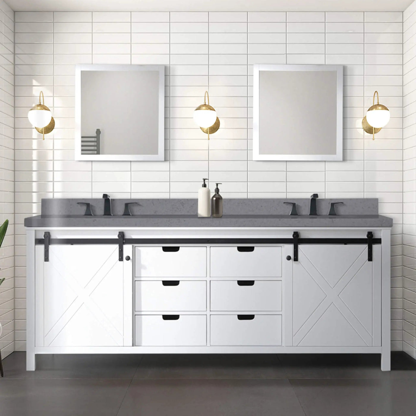 Nuvia White Bathroom Vanity With Gray Quartz Top And Faucet Set (SAK40685) by SAKSBY WHOLESALE
