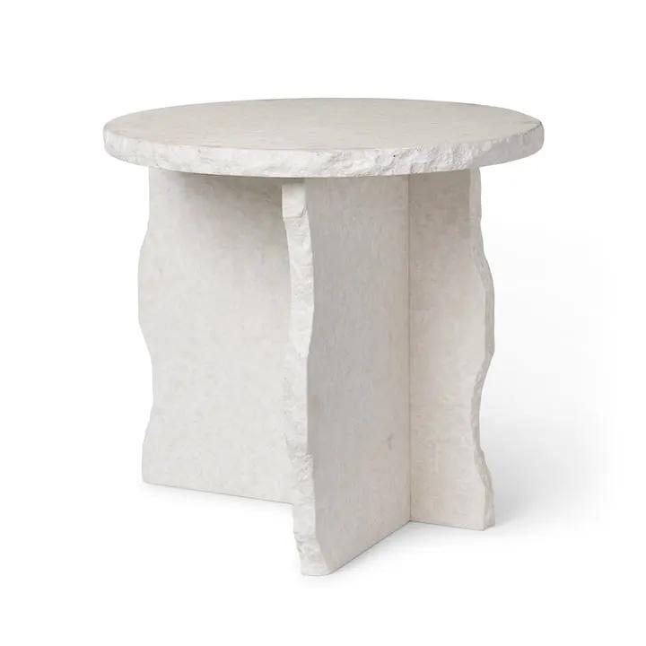 White Fossil Limestone Turkish Handcrafted Natural Stone End Table by GobekDesign