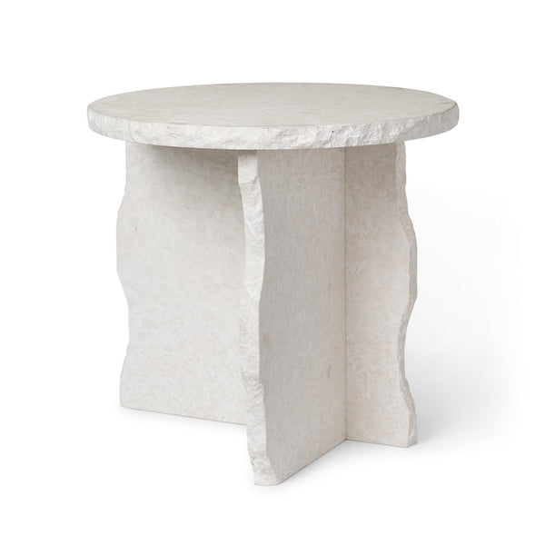 White Fossil Limestone Turkish Handcrafted Natural Stone End Table