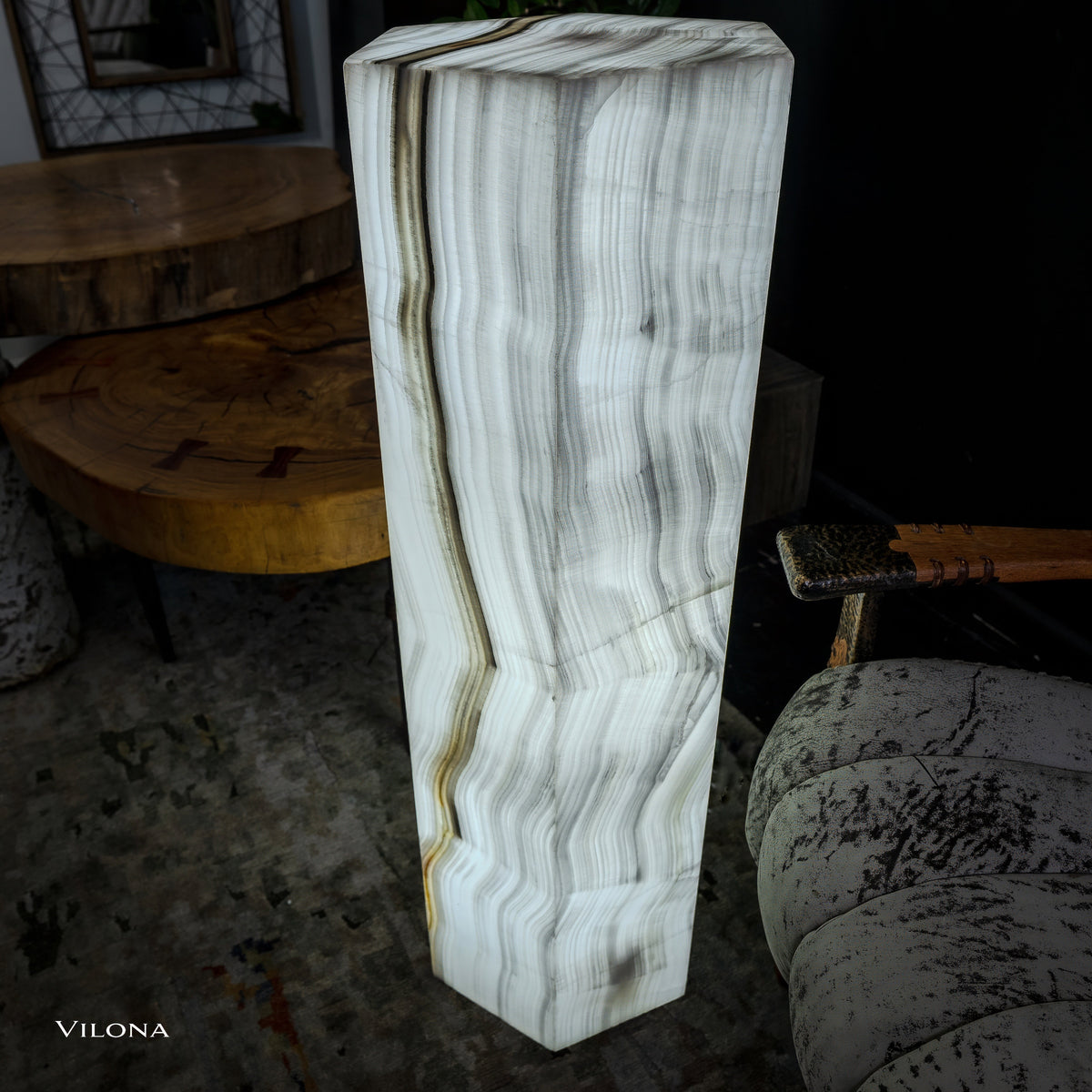 White Ice Onyx Floor Lamp - Small - 39.5"H x 13.5"W - Hexagon - #1, photo 5 of 13