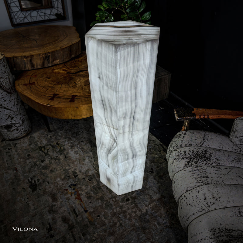 White Ice Onyx Floor Lamp - Small - 39.5"H x 13.5"W - Hexagon - #1, photo 11 of 13