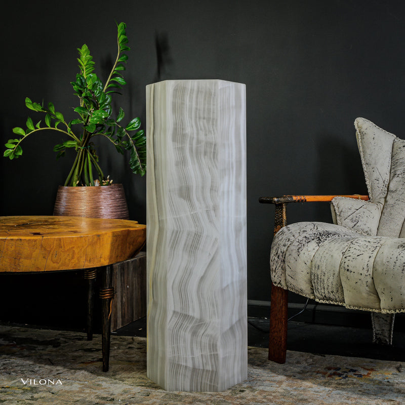 White Ice Onyx Floor Lamp - Small - 39.5"H x 13.5"W - Hexagon - #1, photo 13 of 13