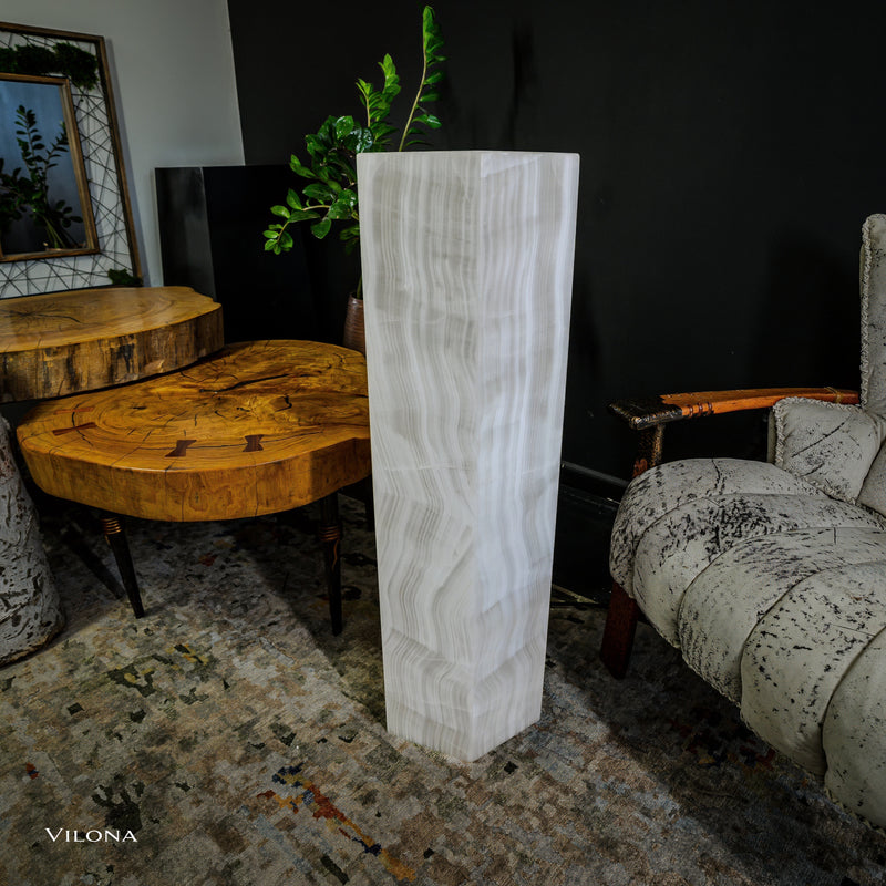 White Ice Onyx Floor Lamp - Small - 39.5"H x 13.5"W - Hexagon - #1, photo 12 of 13