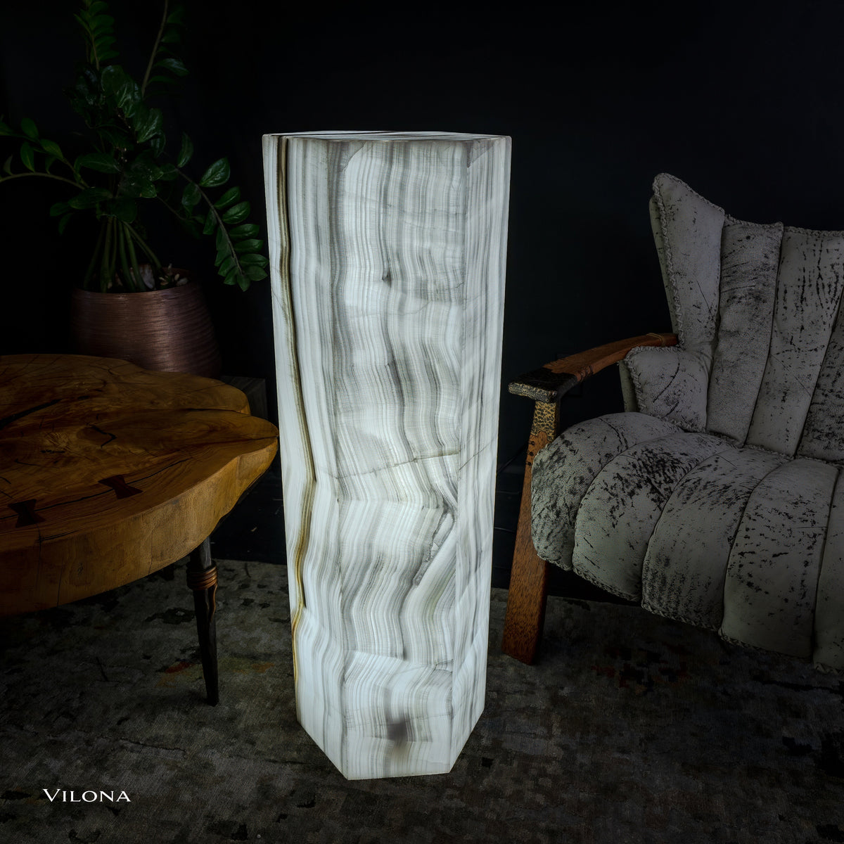 White Ice Onyx Floor Lamp - Small - 39.5"H x 13.5"W - Hexagon - #1, photo 3 of 13