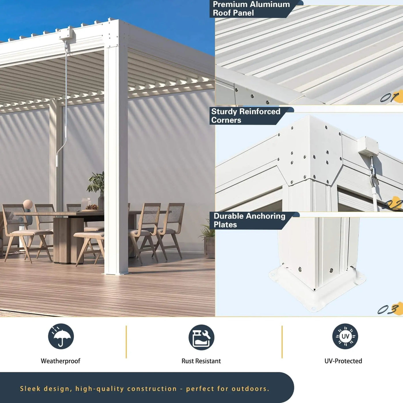 Alora Louvered Aluminum Pergola With Adjustable Roof And Pull-Down Screens (SAK46817) by SAKSBY WHOLESALE