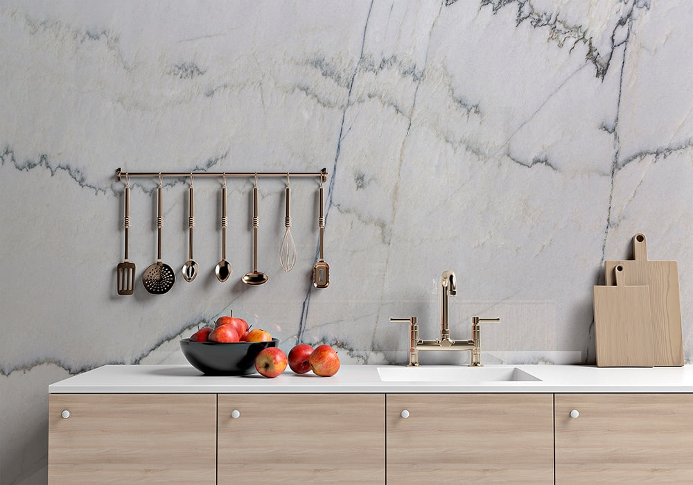White Macaubas Polished Quartzite Slab Random room scene 2