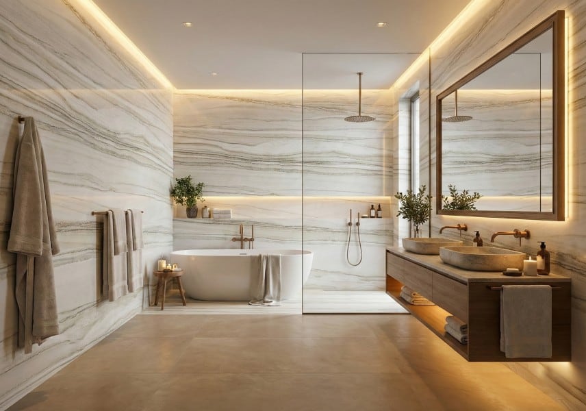 White Mustang Polished Quartzite Slab Random room scene 4