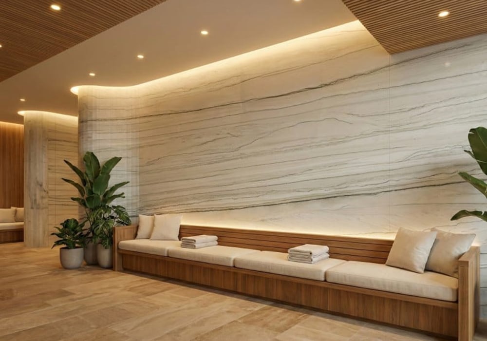 White Mustang Polished Quartzite Slab Random room scene 6
