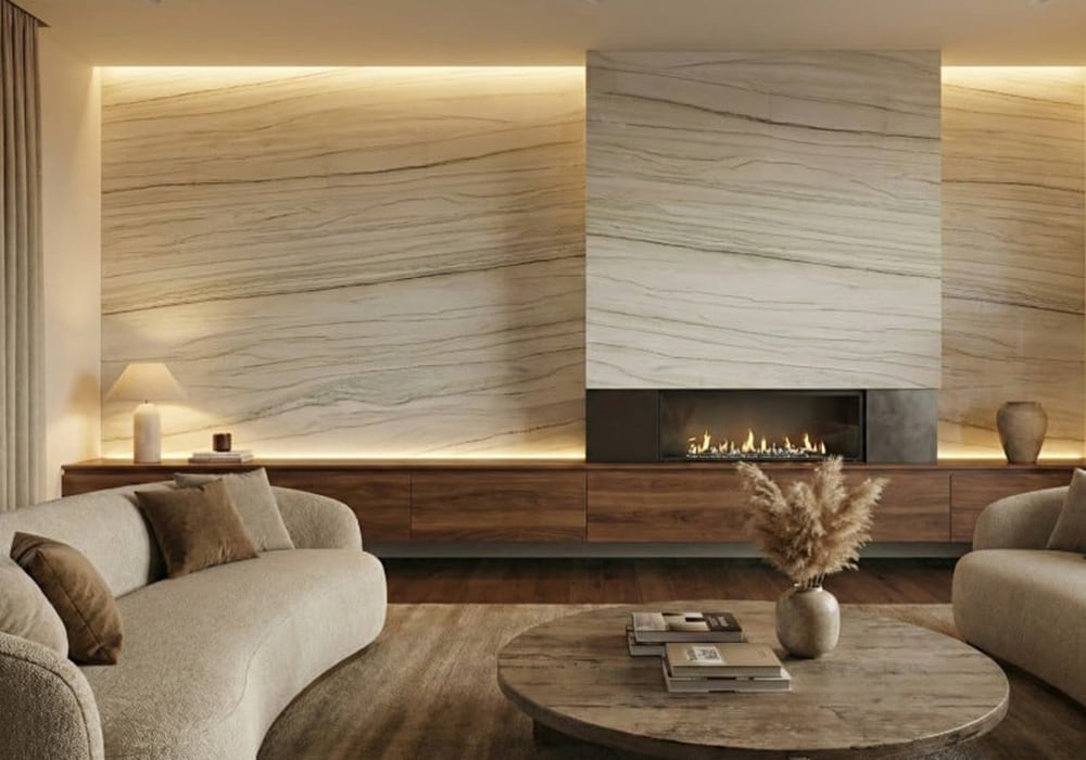 White Mustang Polished Quartzite Slab Random room scene 7