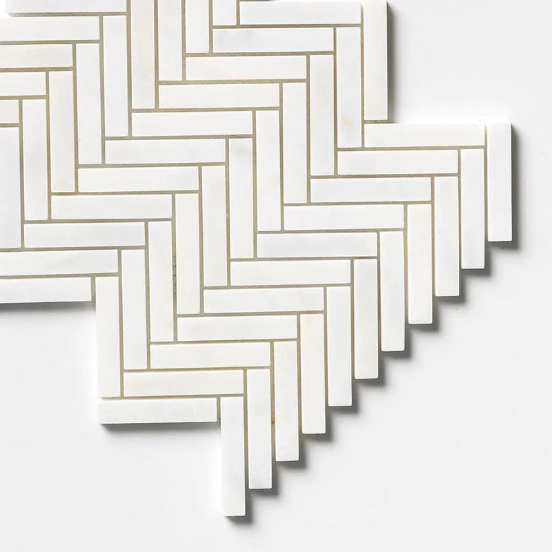 White Pearl Honed Herringbone 5/8x3 Marble Mosaics 10 7/16x12 13/16 by Stonetiledepot