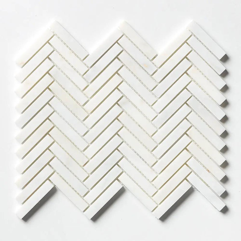 White Pearl Honed Herringbone 5/8x3 Marble Mosaics 10 7/16x12 13/16 by Stonetiledepot