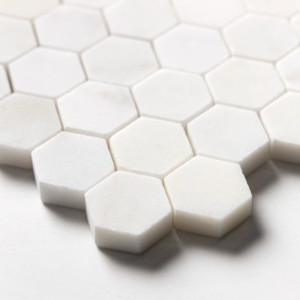 White Pearl Honed Hexagon 1x1 Marble Mosaics 11 1/2x12 1/4 Marble Honed 12x12 Mosaics — 4