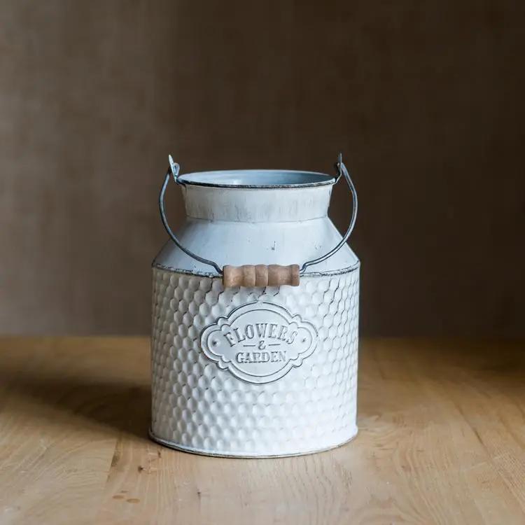 White Small Iron Flower Garden Barrel by RusticReach