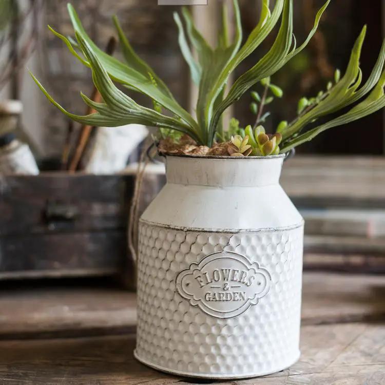 White Small Iron Flower Garden Barrel by RusticReach