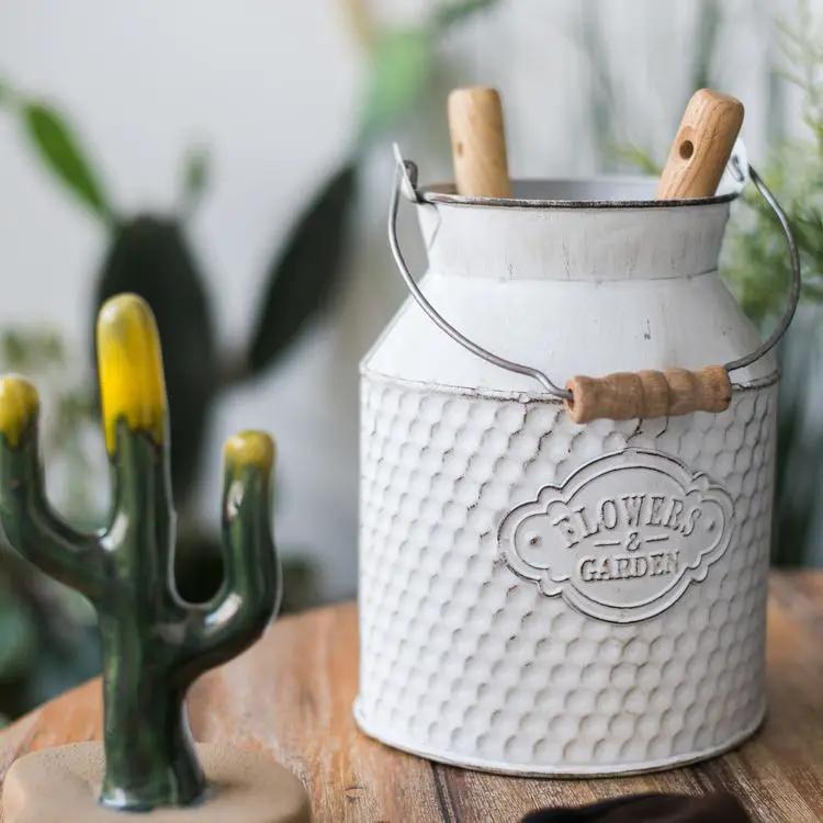 White Small Iron Flower Garden Barrel by RusticReach
