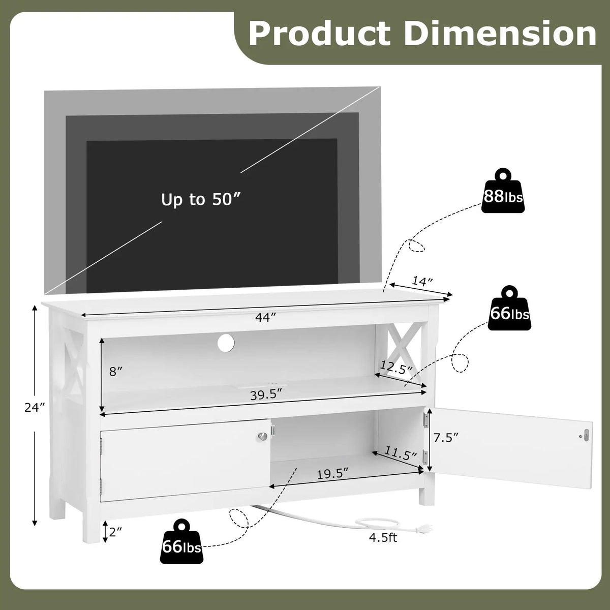 44 Inch Wooden Storage Cabinet TV Stand by DirectDeals