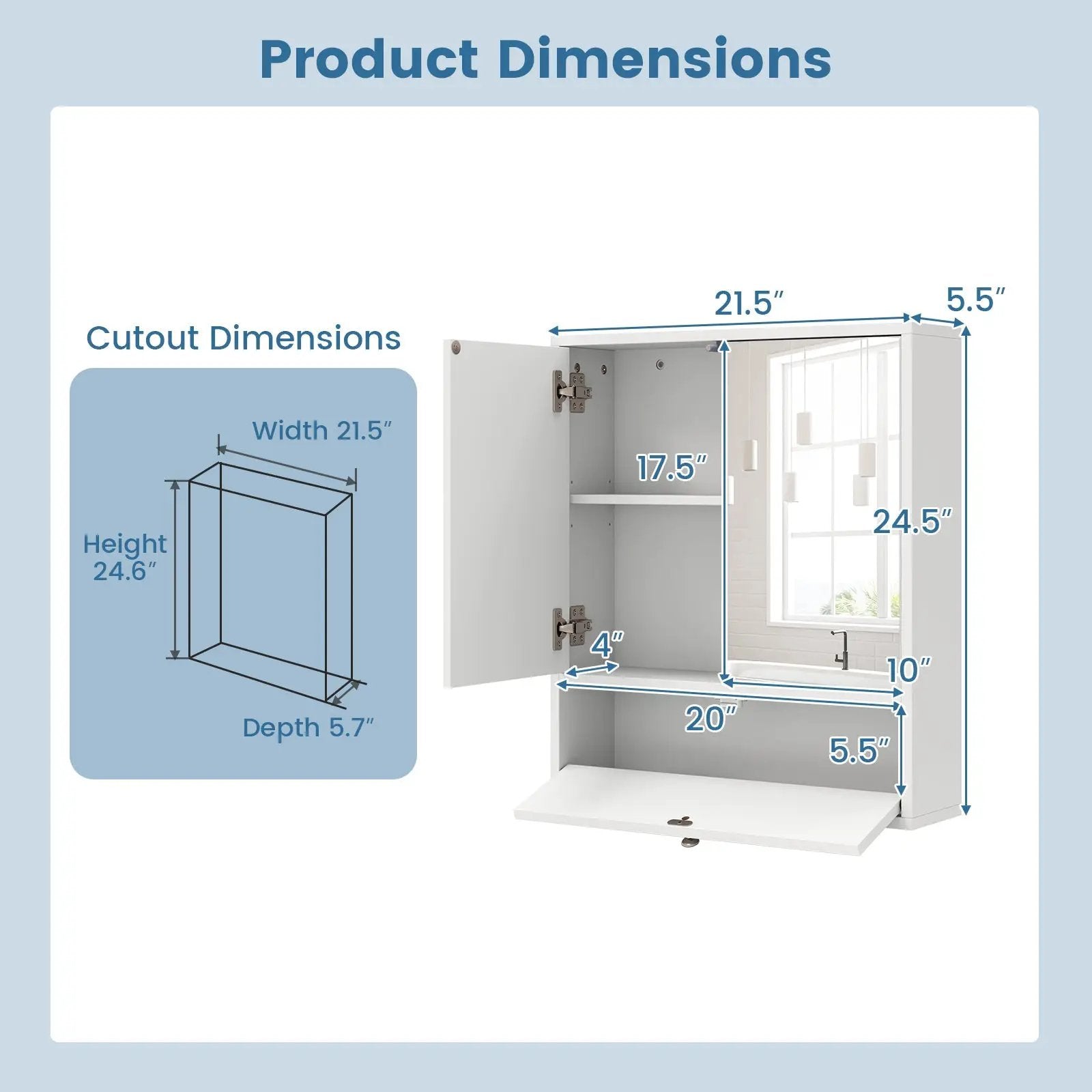 Double Door Wall-Mounted Bathroom Mirrored Medicine Cabinet-White by DirectDeals