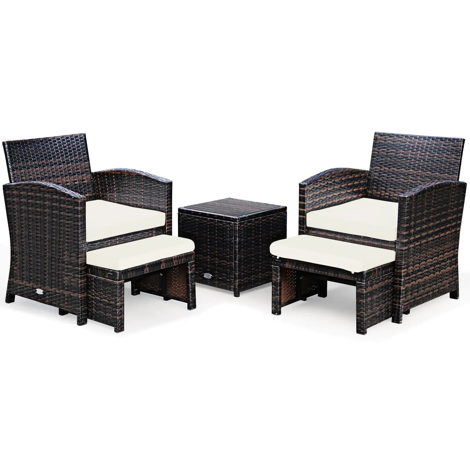 5 Pieces Patio Rattan Furniture Set with Ottoman and Tempered Glass Coffee Table-Gray by DirectDeals